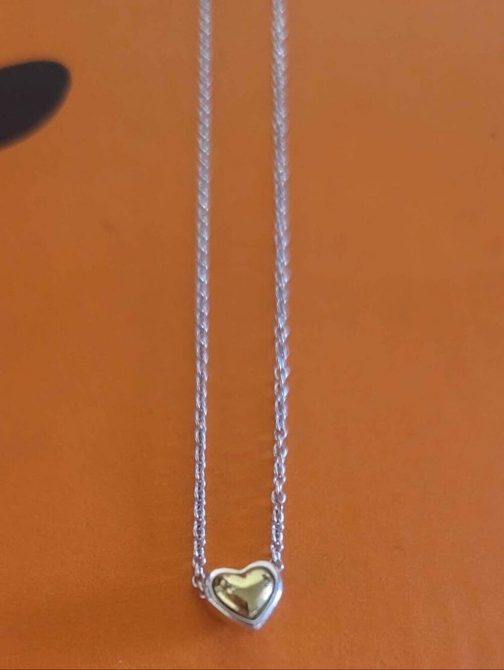 Pandora Authentic Two-Tone Heart Pendant Necklace - Gold & Silver 17.7 Inch Long